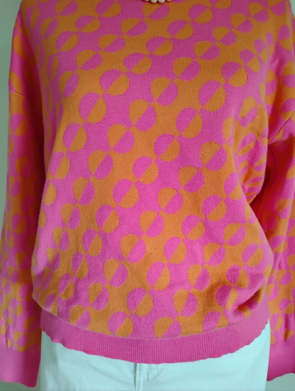 Cherie Collette Graphic Print Pink Orange Crewneck Sweater Dopamine Size Large - Picture 3 of 12